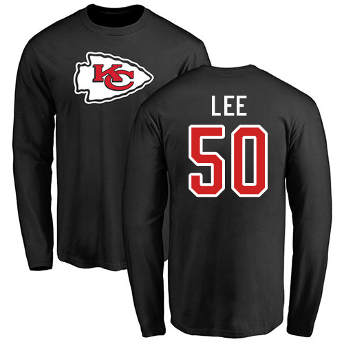 Men Kansas City Chiefs #50 Lee Darron Black Name and Number Logo Long Sleeve NFL T Shirt->nfl t-shirts->Sports Accessory